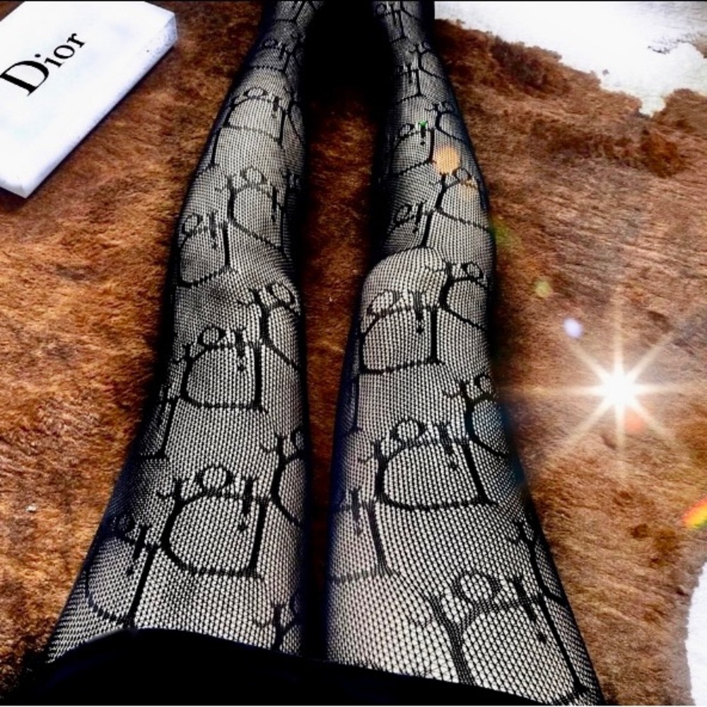Authentic DIOR Sheer Logo Monogram Black Tights